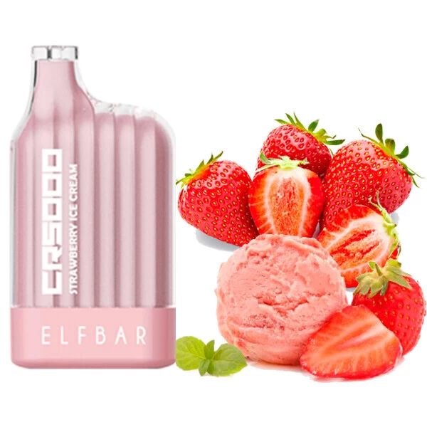 Одноразова електронна сигарета Elf Bar CR Strawberry Ice Cream (Полуниця Морозиво) (5000 Затяжок)