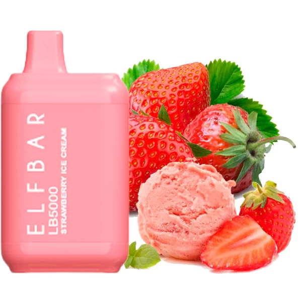 Одноразова електронна сигарета Elf Bar Strawberry Ice Cream (Полуниця Морозиво) (5000 Затяжок)