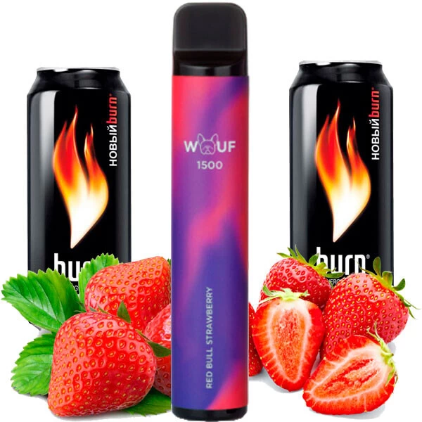 Одноразова електронна сигарета Wouf Red Bull Strawberry (Енергетик Полуниця) (1500 Затяжок)