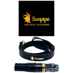 Персональний мундштук в упаковці на шкіряній стрічці Sunpipe Black Leather (Чорний з білим)